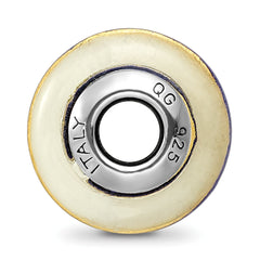 Sterling Silver 925 Murano Glass Bead with Blue Gold Accents Antiqued Finish