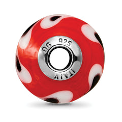 Sterling Silver Murano Glass Bead with Red Dots Antiqued Finish Elegant Design