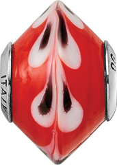 Sterling Silver Murano Glass Bead with Red Dots Antiqued Finish Elegant Design
