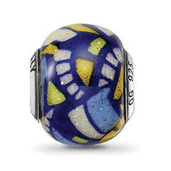 Sterling Silver Glass Bead with Multicolor Glitter Overlay Elegant Antiqued Finish