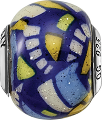 Sterling Silver Glass Bead with Multicolor Glitter Overlay Elegant Antiqued Finish