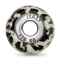 Sterling Silver Glass Bead with Black & White Glitter Overlay Elegant Design