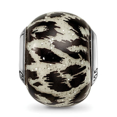 Sterling Silver Glass Bead with Black & White Glitter Overlay Elegant Design
