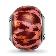 Sterling Silver 925 Glass Bead with Pink & Brown Glitter Overlay Elegant