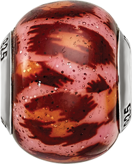 Sterling Silver 925 Glass Bead with Pink & Brown Glitter Overlay Elegant