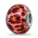 Sterling Silver Reflections Pink & Brown w/Glitter Overlay Glass Bead