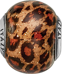 Sterling Silver Brown Jaguar Glitter Glass Bead with Antiqued Finish