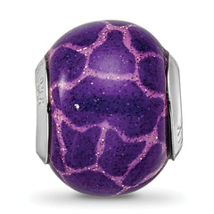 Sterling Silver 925 Glass Bead with Purple & Pink Glitter Overlay