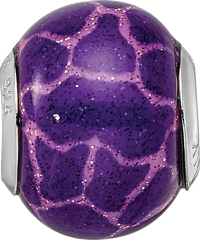 Sterling Silver 925 Glass Bead with Purple & Pink Glitter Overlay