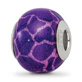 Sterling Silver Reflections Purple & Pink w/Glitter Overlay Glass Bead
