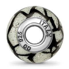 Sterling Silver 925 Glass Bead with White & Black Glitter Overlay
