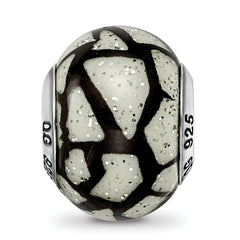 Sterling Silver 925 Glass Bead with White & Black Glitter Overlay