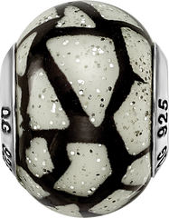 Sterling Silver 925 Glass Bead with White & Black Glitter Overlay