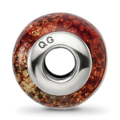 Sterling Silver 925 Antiqued Bead with Brown Python Glitter Glass Overlay