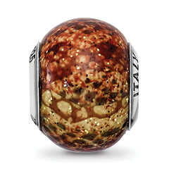 Sterling Silver 925 Antiqued Bead with Brown Python Glitter Glass Overlay
