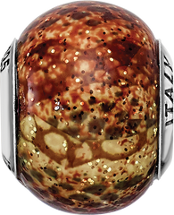 Sterling Silver 925 Antiqued Bead with Brown Python Glitter Glass Overlay