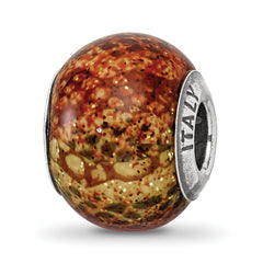 Sterling Silver Reflections Lt Brown Python Glitter Overlay Glass Bead