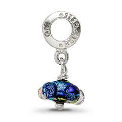 Sterling Silver 925 Green Dichroic Glass Dangle Bead Polished Finish