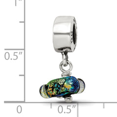 Sterling Silver 925 Green Dichroic Glass Dangle Bead Polished Finish