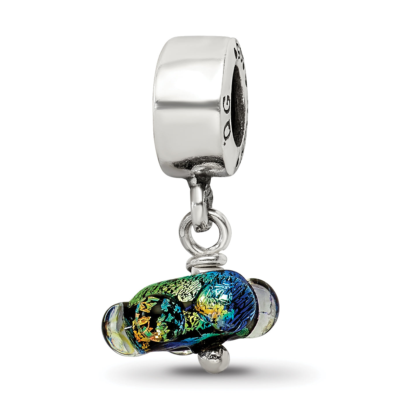 Sterling Silver Reflections Green Dichroic Glass Dangle Bead