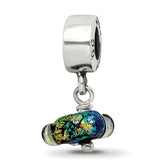 Sterling Silver Reflections Green Dichroic Glass Dangle Bead