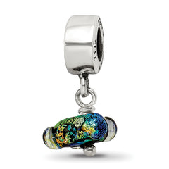 Sterling Silver Reflections Green Dichroic Glass Dangle Bead