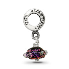 Sterling Silver 925 Purple Dichroic Glass Dangle Bead with Polished Finish