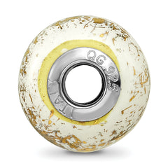 Sophia Jewelers 925 Sterling Silver White Ceramic Bead with Gold Foil Detailing