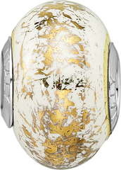 Sophia Jewelers 925 Sterling Silver White Ceramic Bead with Gold Foil Detailing