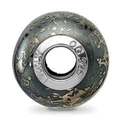 Sterling Silver Ceramic Bead with Platinum Foil Accent, Elegant and Solid