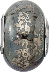 Sterling Silver Ceramic Bead with Platinum Foil Accent, Elegant and Solid