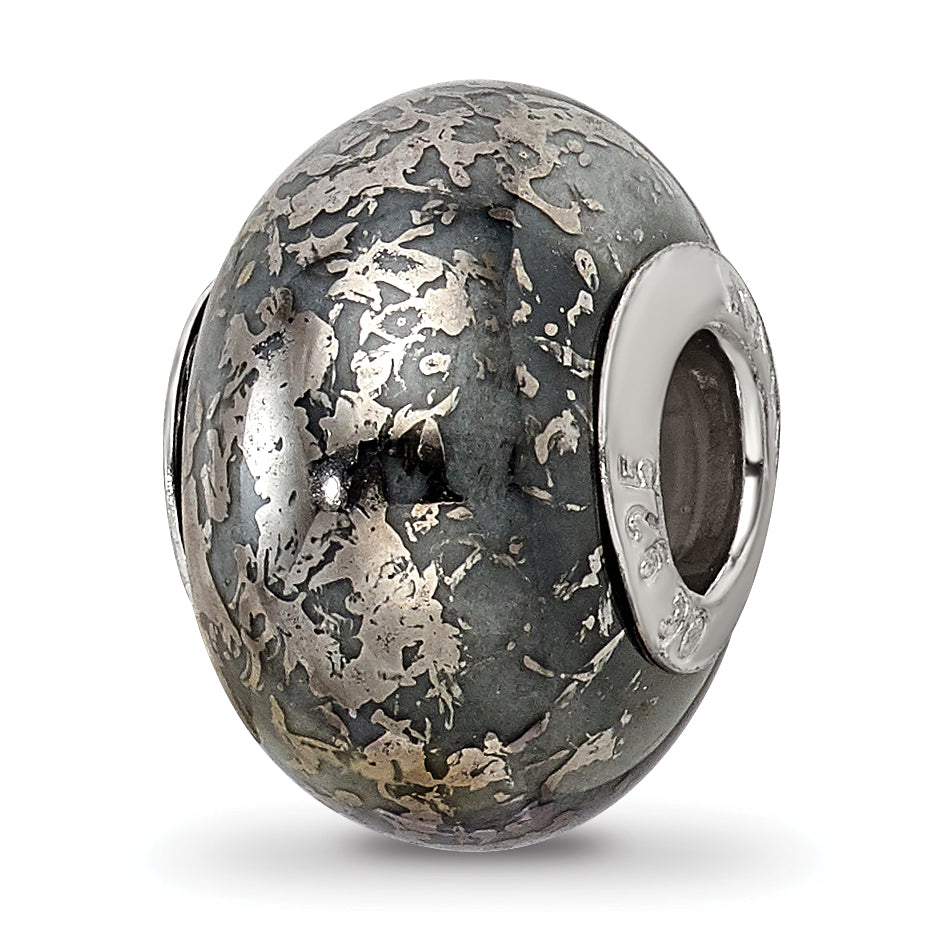 Sterling Silver Reflections Grey w/Platinum Foil Ceramic Bead
