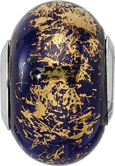 Sterling Silver 925 Dark Blue Ceramic Bead with Gold Foil Accent