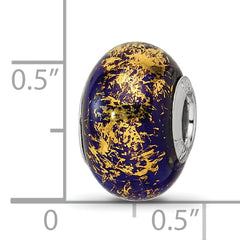 Sterling Silver 925 Dark Blue Ceramic Bead with Gold Foil Accent