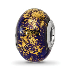 Sterling Silver Reflections Dark Blue w/Gold Foil Ceramic Bead