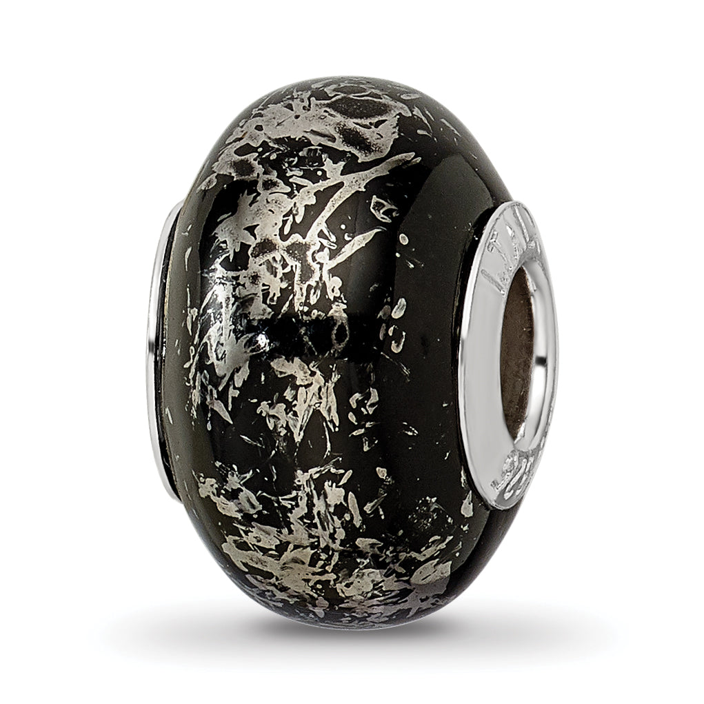 Sterling Silver Reflections Black w/Platinum Foil Ceramic Bead