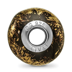 Sterling Silver 925 Ceramic Bead with Gold Foil Elegant Accent