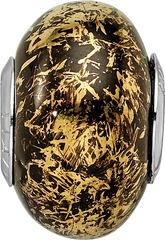 Sterling Silver 925 Ceramic Bead with Gold Foil Elegant Accent