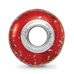 Sterling Silver 925 Ceramic Bead with Red and Platinum Foil Elegant Design