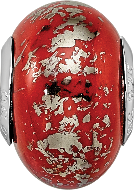 Sterling Silver Reflections Red w/Platinum Foil Ceramic Bead