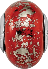 Sterling Silver 925 Ceramic Bead with Red and Platinum Foil Elegant Design
