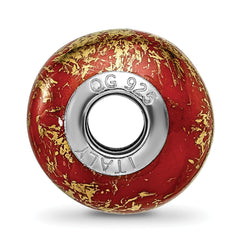 Sterling Silver 925 Ceramic Bead with Gold Foil Accents Elegant Red Design