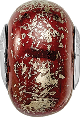 Sterling Silver 925 Dark Red Ceramic Bead with Platinum Foil Detailing