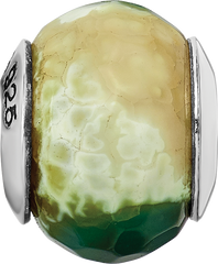 Sophia Jewelers Sterling Silver Green Cracked Agate Bead with Antiqued Finish
