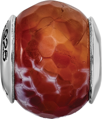 Sterling Silver 925 Antiqued Red Agate Bead with Shell Stone Elegant Style