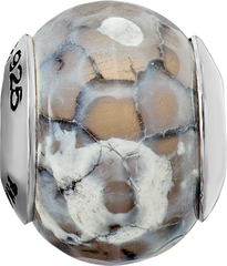 Sterling Silver 925 Antiqued Grey Agate Bead with Shell Stone