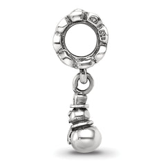 Sterling Silver 925 Snowman Dangle Bead with Antiqued Finish Solid and Casted