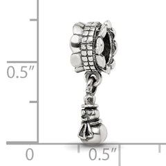 Sterling Silver 925 Snowman Dangle Bead with Antiqued Finish Solid and Casted