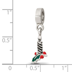 Sterling Silver 925 Holly Leaf Dangle Bead with Polished Enamel Finish