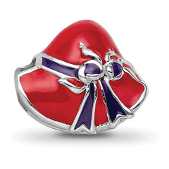 Sterling Silver 925 Red Hat Society Enameled Bead Polished Finish Solid Charm
